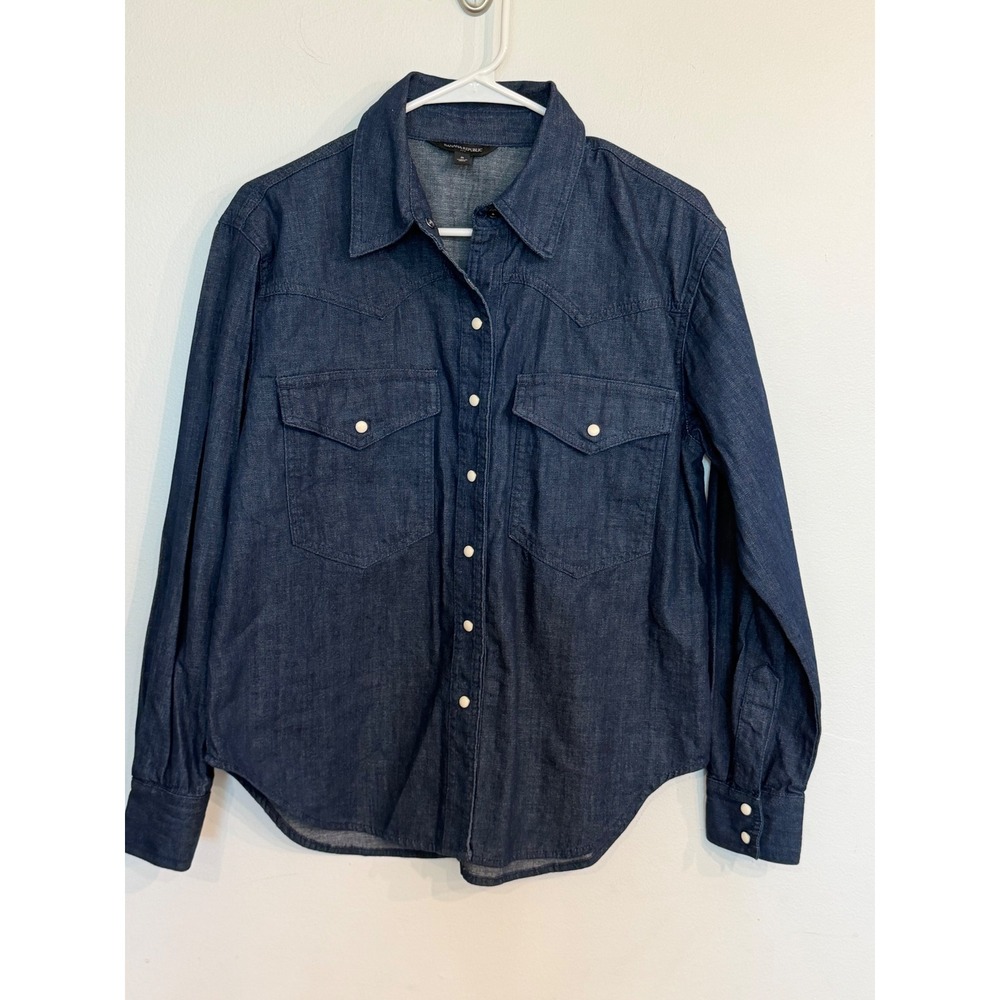 Banana Republic Womens Dark Wash Denim Western Shirt Pearl Snap Cotton Small